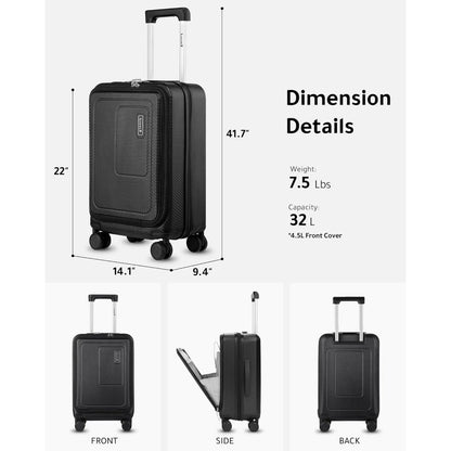 LUGGEX Carry On Luggage 22x14x9 Airline Approved, Expandable Polycarbonate Suitcase with Front Pocket (White, 20 Inch, 36.1L)