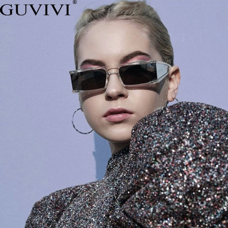 Vintage Rectangle Sunglasses Women Small Frame Mirror Sun Glasses Silver Black Lens Men One Piece Punk Eyeglasses Gafas Shades