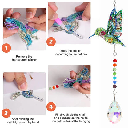 3pcs Diamond Artwork Suncatcher DIY Creative Diamond Wind Chime Kit Hanging Diamond Artwork Ornament for Garden Window Balcony