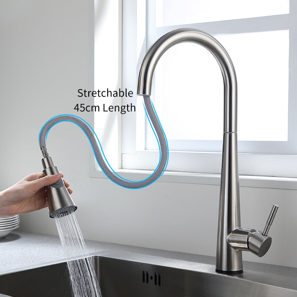 Pull Out Brush Nickel Sensor Kitchen Faucets Stainless Steel Smart Induction Mixed Tap Touch Control Sink Tap Torneira De KH1002