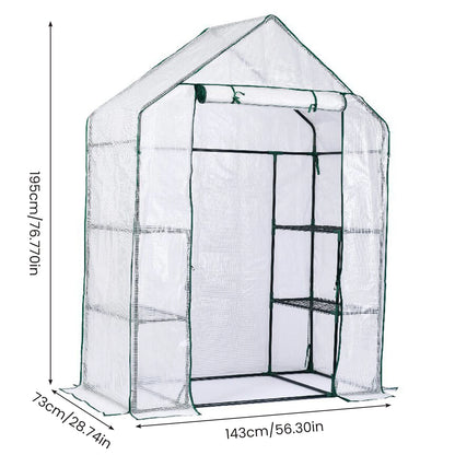 Portable Greenhouse Shed Metal Frame Walk-in Greenhouse with Roll-Up Door 3 Tier Shelves Easy Assembly Mini Greenhouse for Court