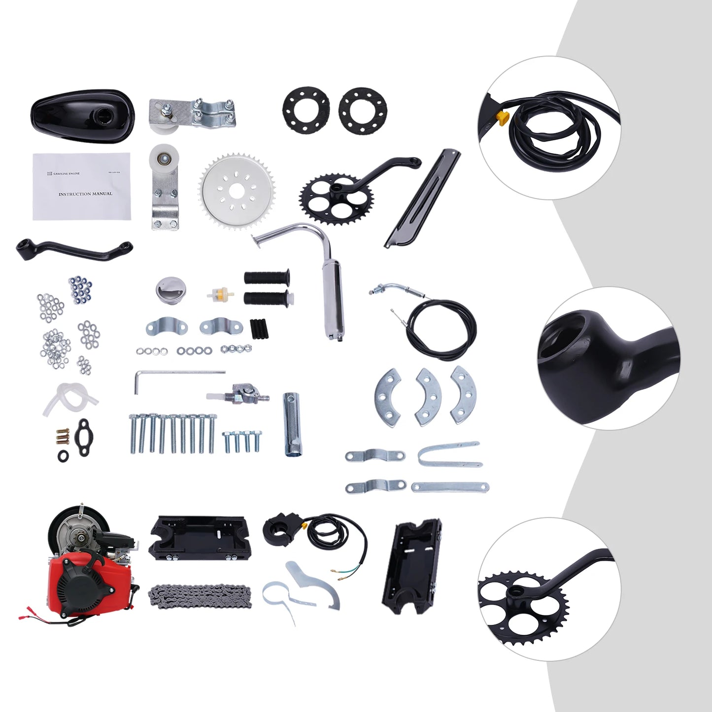 Engine Motor Kit 142F Chain 4-Stroke 49cc Gas Petrol Motorized Bike Engine Motor Air Cooling Single Cylinder Belt Engine Motor