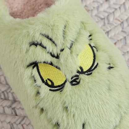 For Grinch Plush Slippers Warm Slip-on House Shoes Comfortable Soft Couple Slippers Thermal Christmas Slippers Autumn Winter