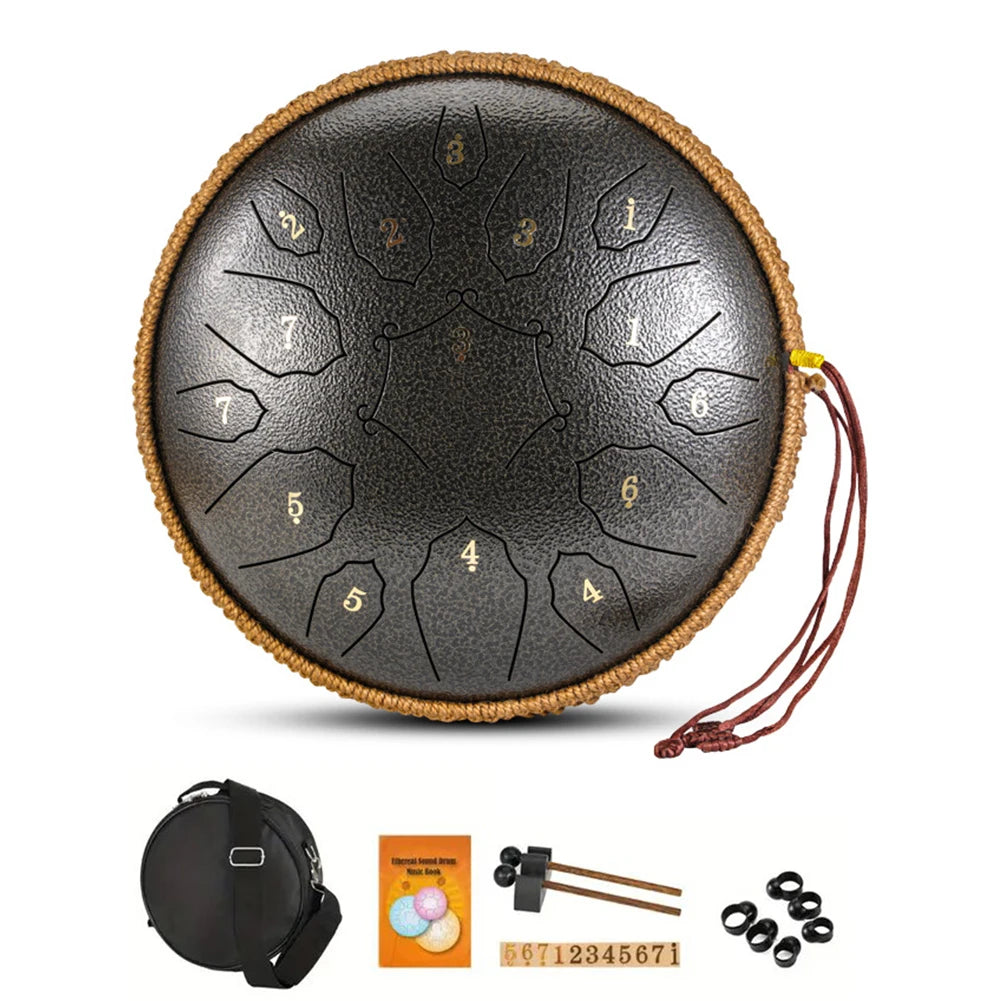 12 Inch 15 Notes Steel Tongue Drum Glucophone Music Drum Ethereal Hand Drum Yoga Meditation Percussion Musical Instruments