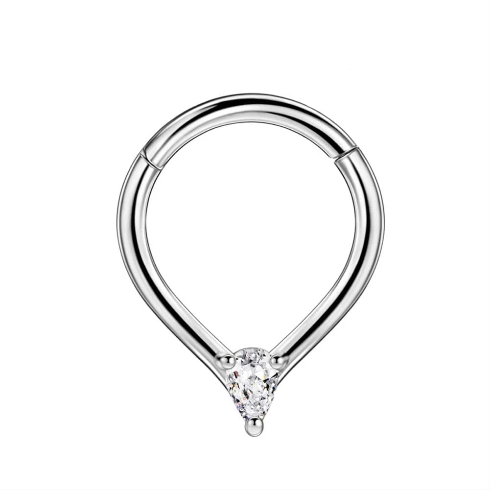 Flowers Nose Ring Septum 100% 316L Surgical Steel Zircon Clicker Daith Piercing Ear Cartilage Helix Hoop Flowers Water Drops