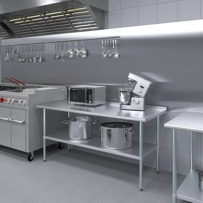 Stainless Steel Work Table with 1.5" Backsplash | Metal Kitchen Food Prep Table | NSF (72" Long x 30" Deep)