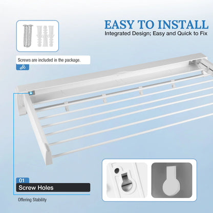 Retractable Clothes Drying Rack White Collapsible Drying Rack for Laundry Invisible Wall Mounted Drying Rack