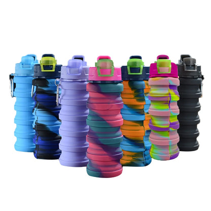 Camouflage Pattern Portable Silicone Water Bottle with Leakproof Lid for Outdoor Sports and Travel Collapsible Foldable Kettle
