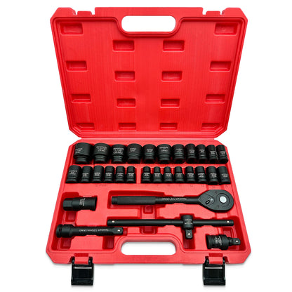 1/2"Impact Socket Set,30 Piece Shallow Impact Socket Kit Assortment, Includes Ratchet Handle and Impact Extension Bars, Automoti