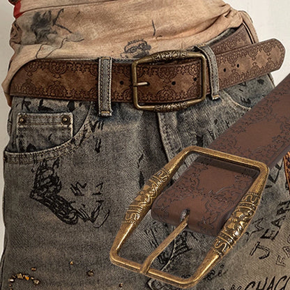 Pattern Print Retro Y2K Belts For Women Luxury Designer Brand Buckle Pin Waist Belt Female Pu Leather Hip Hop Fashion Waistband