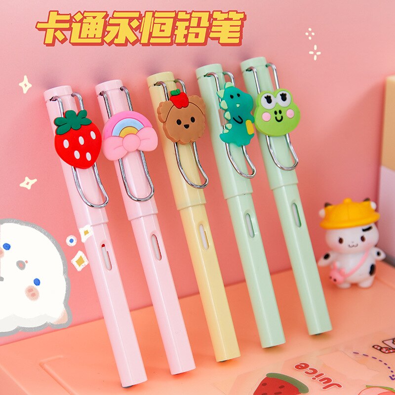 Cartoon Infinity Pencil with Fruits Animal Decoration Eternal Pencil for Kids Cute Stationery Kawaii School Supplies