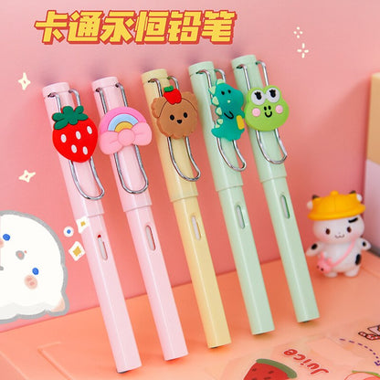 Cartoon Infinity Pencil with Fruits Animal Decoration Eternal Pencil for Kids Cute Stationery Kawaii School Supplies