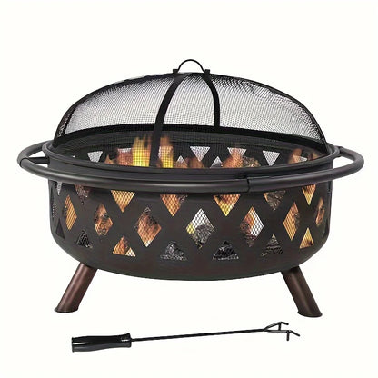 30" Outdoor Garden Fire Pit BBQ Stove Heater Patio Fire Pit With BBQ Grill