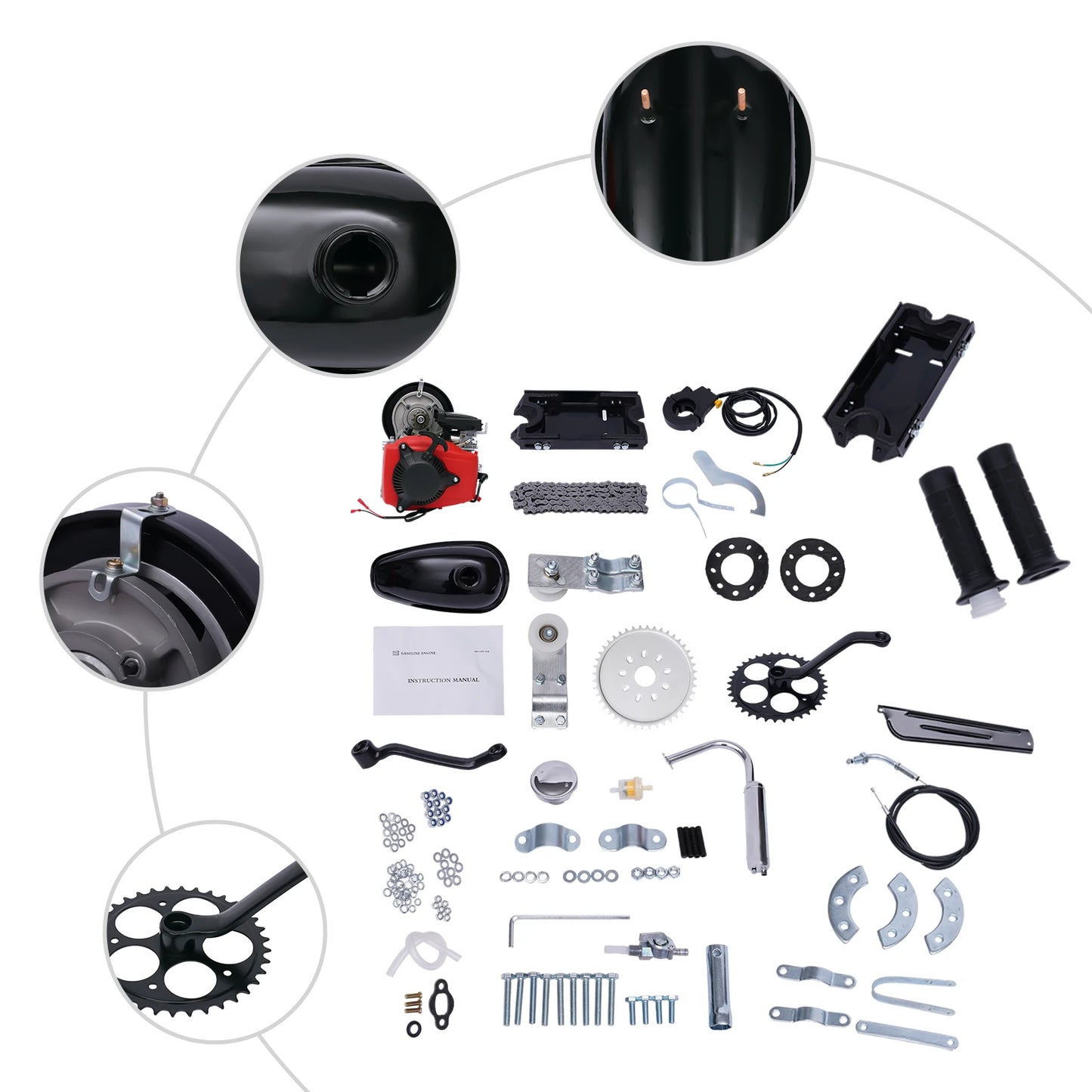 Engine Motor Kit 142F Chain 4-Stroke 49cc Gas Petrol Motorized Bike Engine Motor Air Cooling Single Cylinder Belt Engine Motor