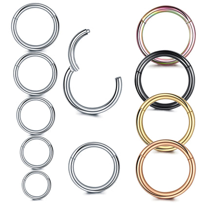 1Pc 316L Stainless Steel Nose Septum Clicker Hinged Segment Ring Nose Hoops Lip Ear Cartilage Ear Helix Body Piercing Jewelry