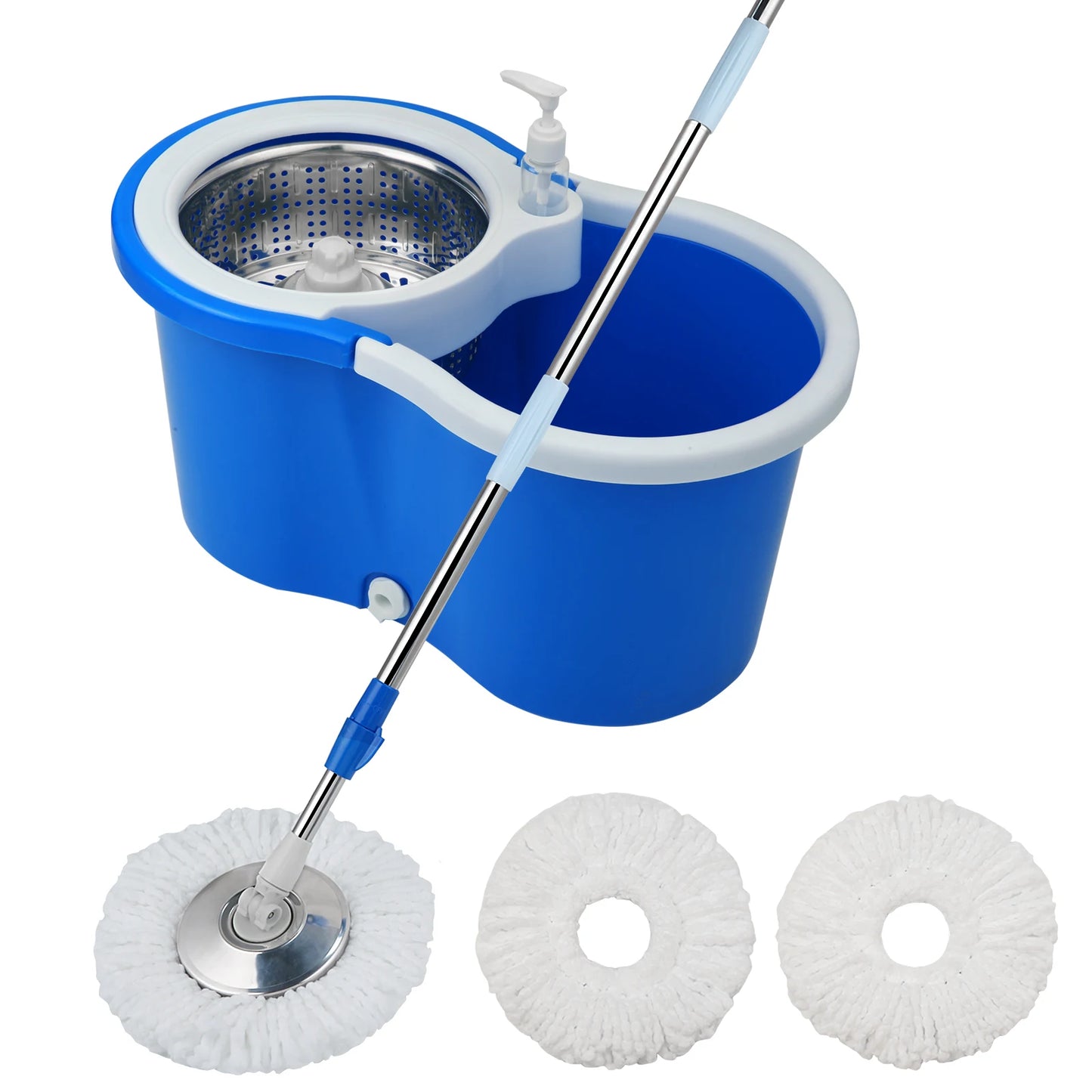 Spin Mop Bucket Sets with 360° Spinning 2 Mop System Tank in 3 Microfiber Replacement Heads, 61" Extended Handle Floor Cleaning