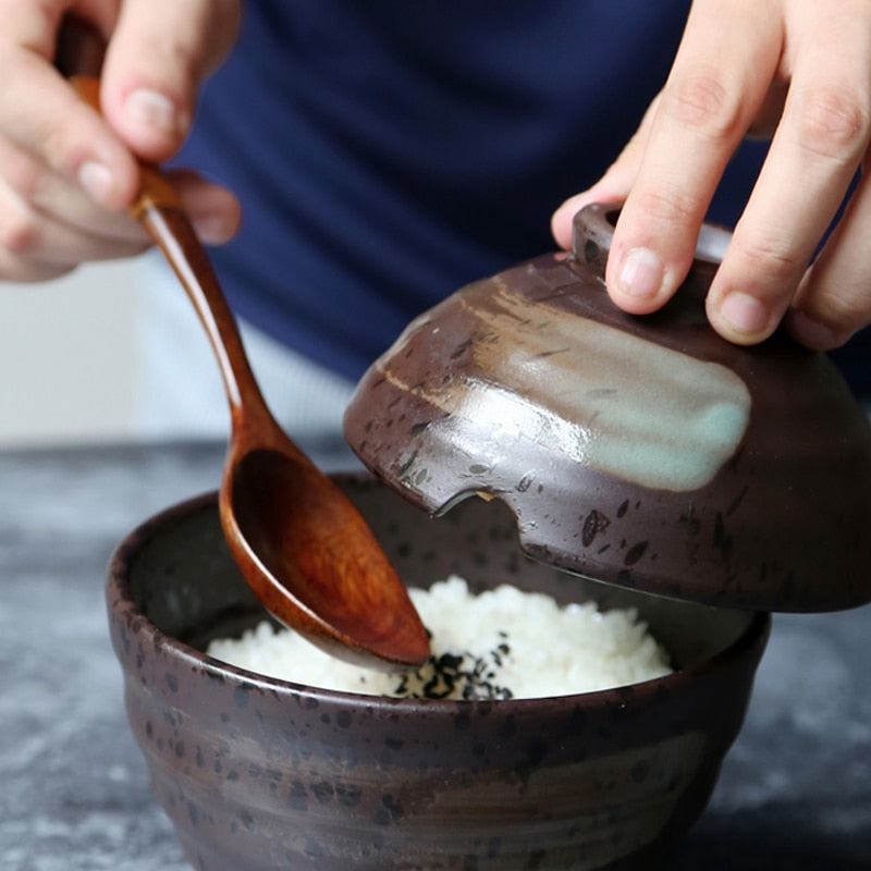 2Pcs Wooden Spoons Japanese Wood Rice Soup Spoon Kitchen Wood Spoon Set for Eating Soup Dessert Teaspoon Kids Spoon Tableware