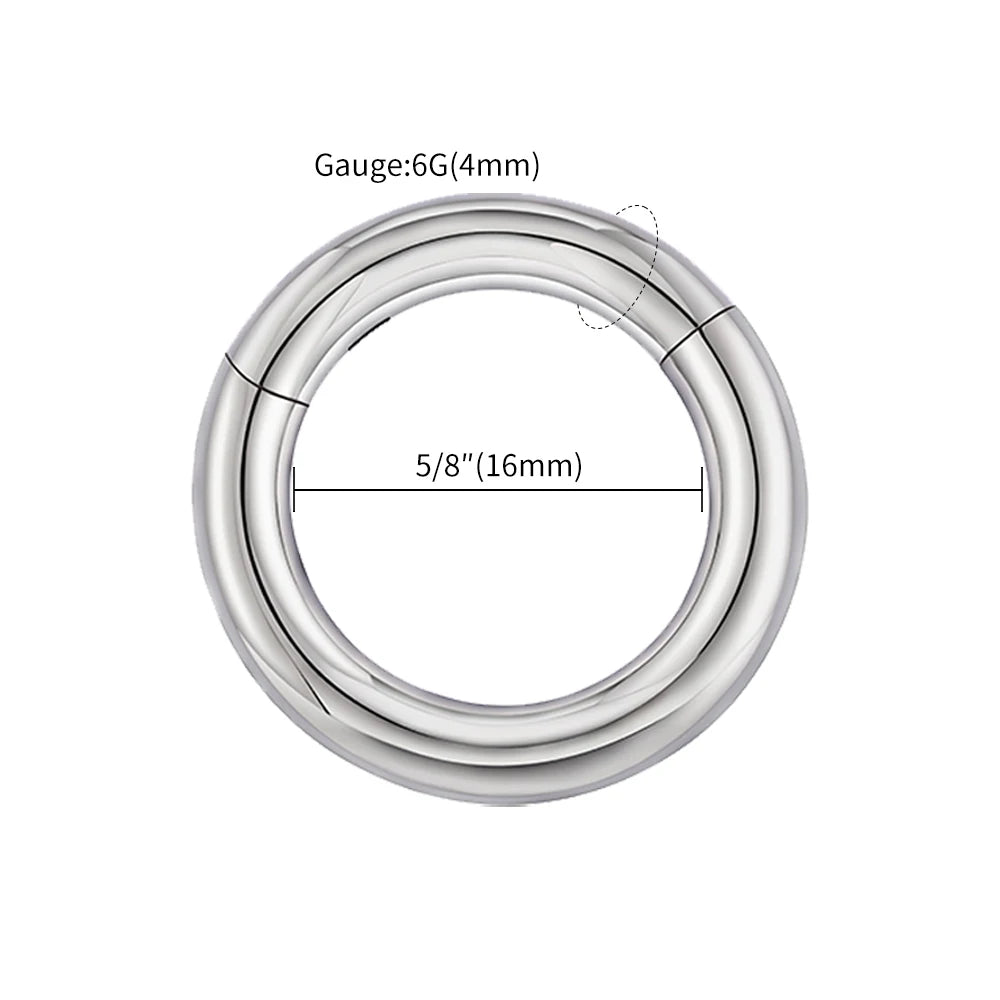 ASTM F136 Titanium Large Gauge 6G 8G 10G Single Hinged Clicker Segment Hoop Ring Septum Nose Piercing