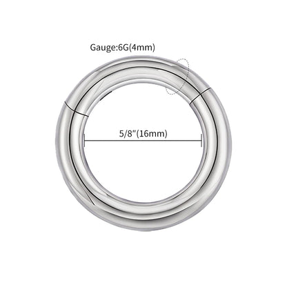 ASTM F136 Titanium Large Gauge 6G 8G 10G Single Hinged Clicker Segment Hoop Ring Septum Nose Piercing