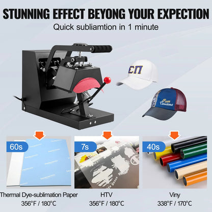 Hat Heat Press Machine 110V Heat Sublimation Press Heat Transfer Hat Press with Digital Timer, Temperature Control