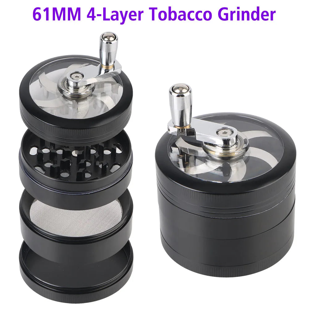 Tobacco Grinder 61MM 4-Layer Hand Tools Spice Cutter Aluminum Alloy Smoking Herb Cutter Latest Lightning-Shaped Portable