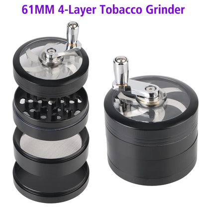 Tobacco Grinder 61MM 4-Layer Hand Tools Spice Cutter Aluminum Alloy Smoking Herb Cutter Latest Lightning-Shaped Portable