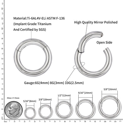 ASTM F136 Titanium Large Gauge 6G 8G 10G Single Hinged Clicker Segment Hoop Ring Septum Nose Piercing