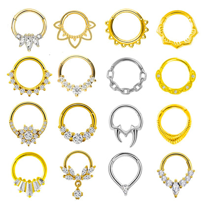 Flowers Nose Ring Septum 100% 316L Surgical Steel Zircon Clicker Daith Piercing Ear Cartilage Helix Hoop Flowers Water Drops