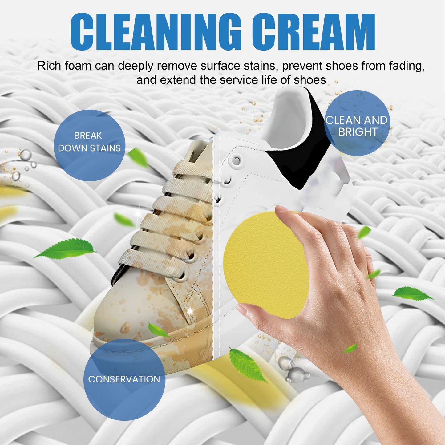 Jue-Fish White Shoes Cleaning Cream Powerful Stain Remover Cleaning Cream Free Sport Canvas Shoes Cleaning Stain Remover