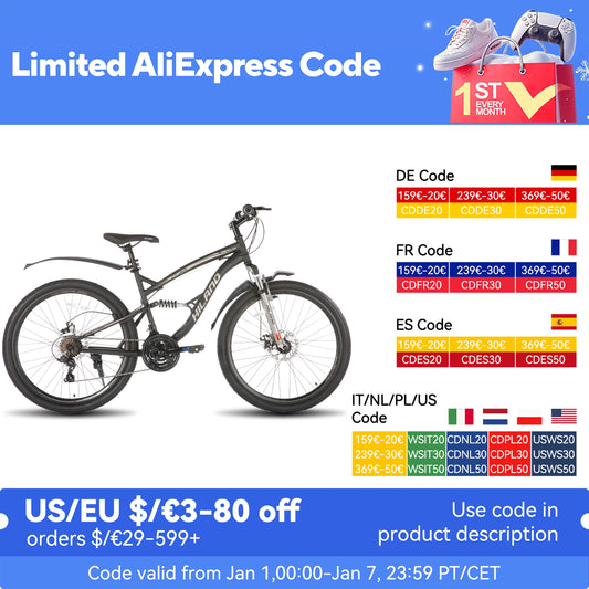 Hiland Full Suspension Mens Mountain Bike, 21 Speed, 26 Inch Wheel, Dual Disc Brake Bike for Men Womens Adult Bicycle
