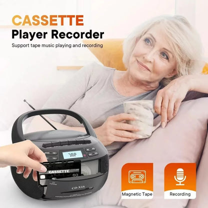 CD Player Boombox Cassette Player Combo with Bluetooth,AM/FM Radio,Stereo Sound with Remote Control,AUX/USB Drive,Tape Recording