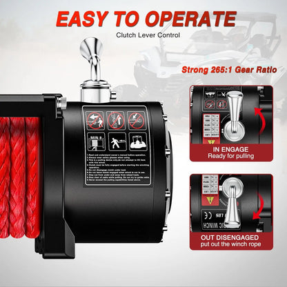 Nilight 12V Electric Winch 13000Lbs Atv Trailer Winches With Synthetic Rope Fairlead Wired Handle & Infrared Remote Waterproof