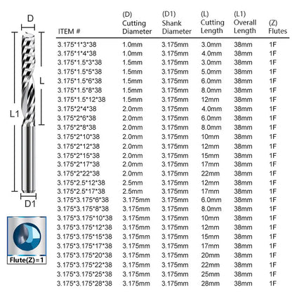 XCAN Carbide End Mill Single Flute Milling Cutter 3.175 4 6mm Shank One Flute Spiral PVC Cutter CNC Router Bit