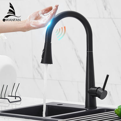 Pull Out Brush Nickel Sensor Kitchen Faucets Stainless Steel Smart Induction Mixed Tap Touch Control Sink Tap Torneira De KH1002
