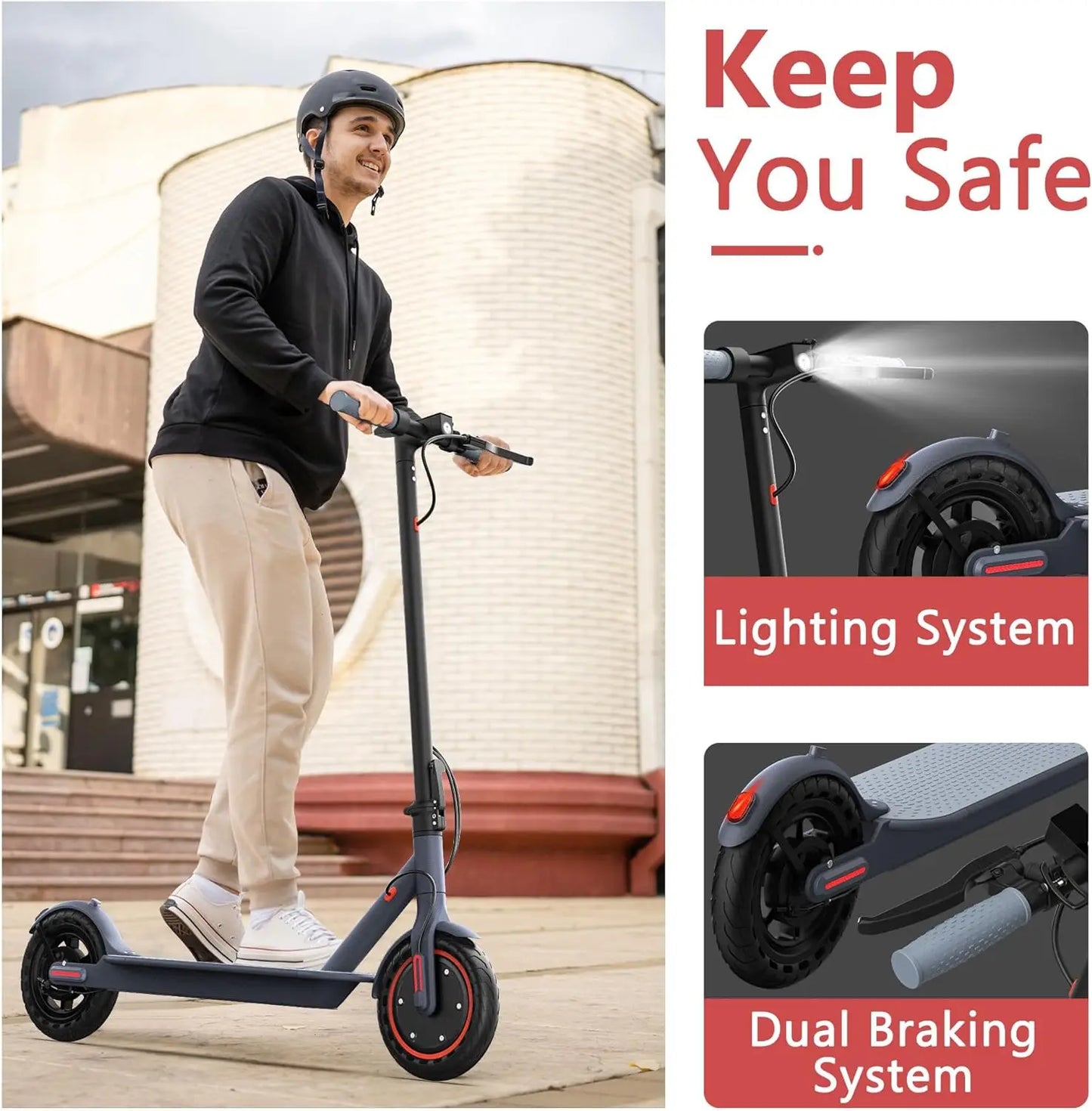 Electric Scooter for Adults, 8.5" Tires, 19Mph Top Speed, 350W Motor, Max 21 Miles Long Range, Folding E-Scooter Dual Braking