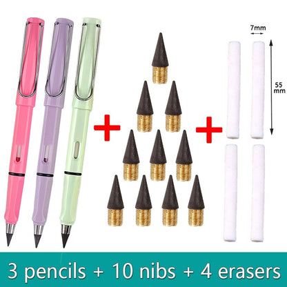 17Pcs/Set Infinity Pencils No Sharpening Eternity Pencils No Ink Kawaii Unlimited Pens Art Supplies School Stationery Nib Eraser