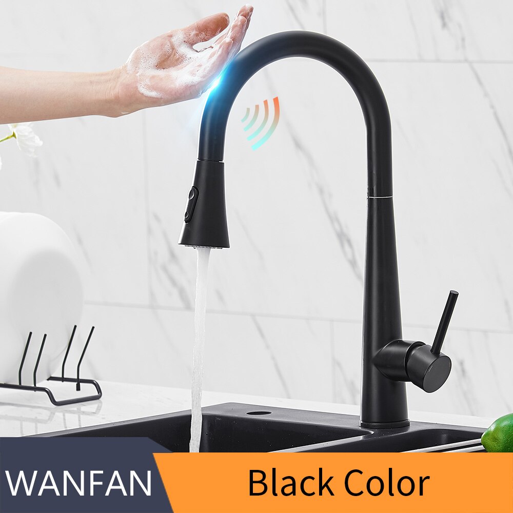 Pull Out Brush Nickel Sensor Kitchen Faucets Stainless Steel Smart Induction Mixed Tap Touch Control Sink Tap Torneira De KH1002