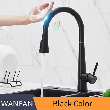 Pull Out Brush Nickel Sensor Kitchen Faucets Stainless Steel Smart Induction Mixed Tap Touch Control Sink Tap Torneira De KH1002