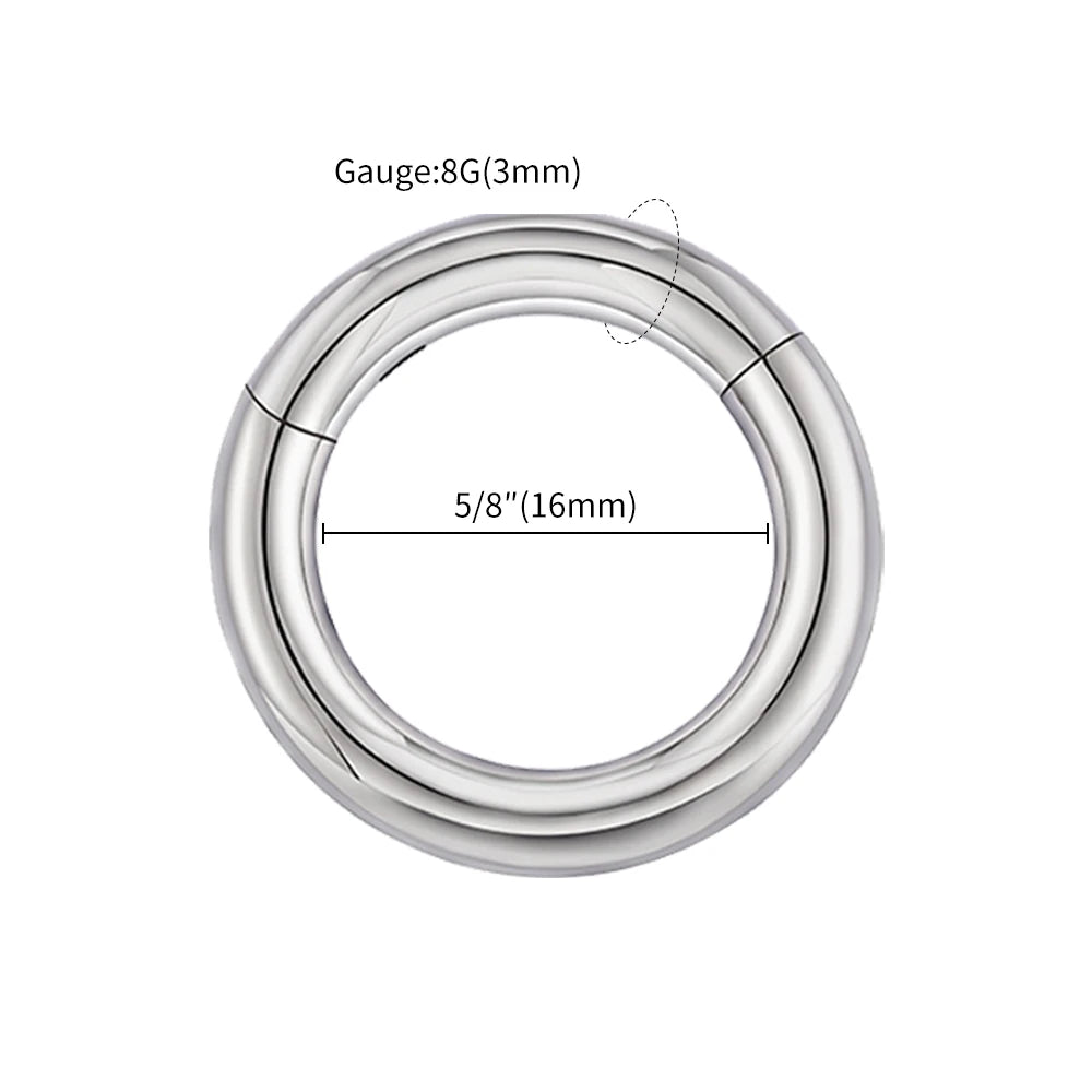 ASTM F136 Titanium Large Gauge 6G 8G 10G Single Hinged Clicker Segment Hoop Ring Septum Nose Piercing