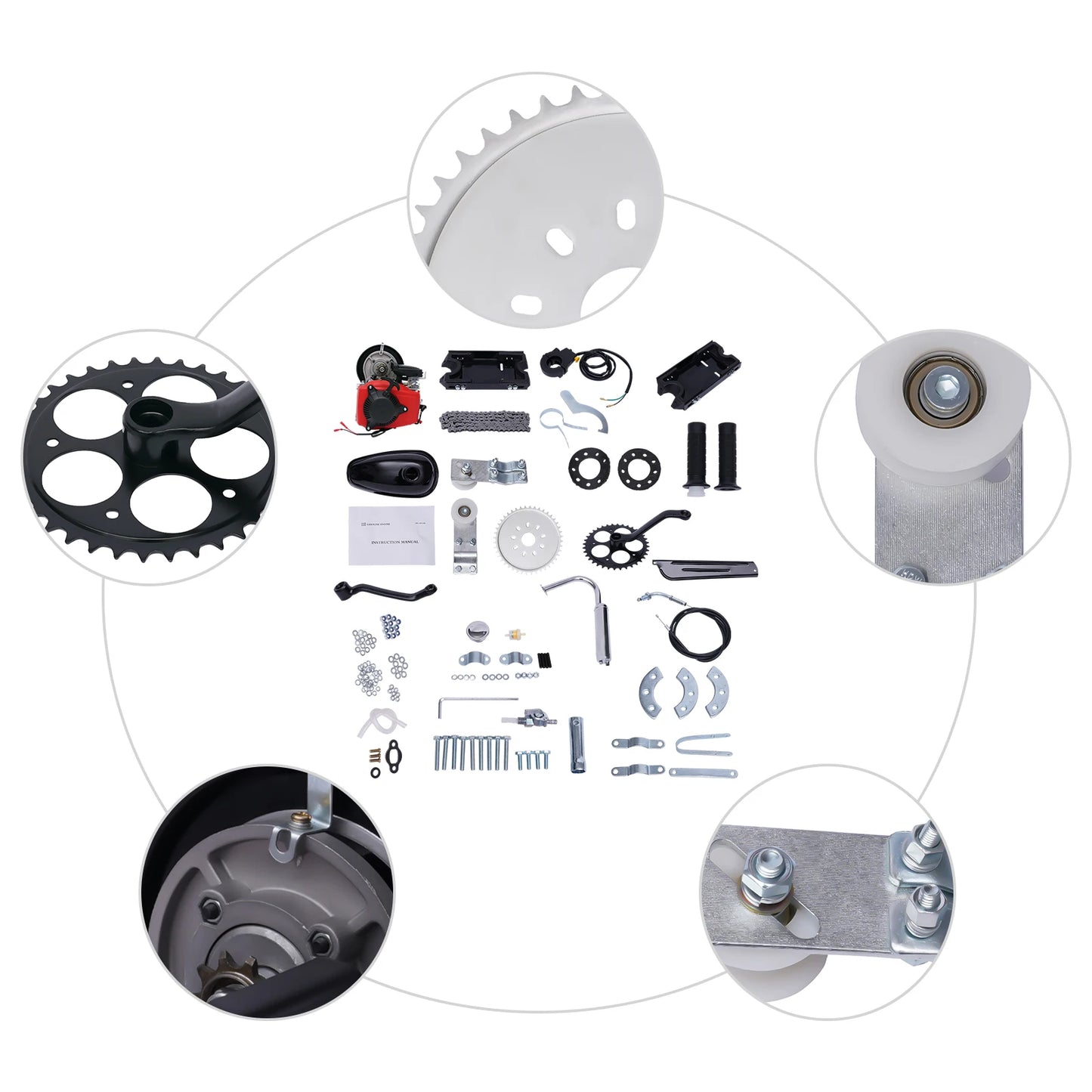 Engine Motor Kit 142F Chain 4-Stroke 49cc Gas Petrol Motorized Bike Engine Motor Air Cooling Single Cylinder Belt Engine Motor