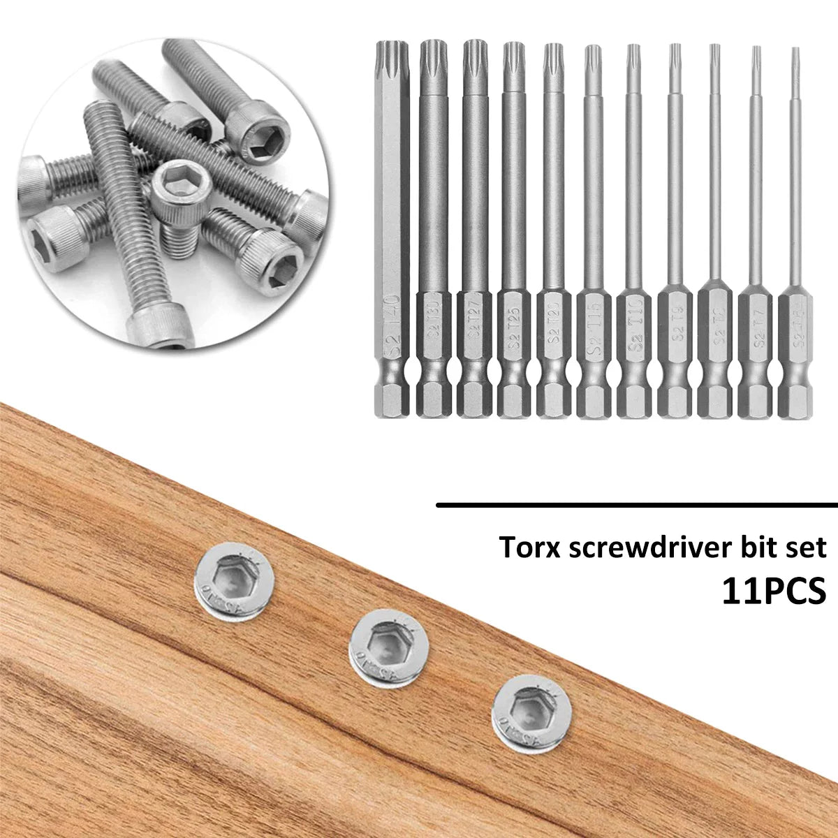 11Pcs Torx Screwdriver Bit Set 1/4 Inch Hex Shank Tough Torx Star Hex Security Bit Set Professional Magnetic Star S2 Steel