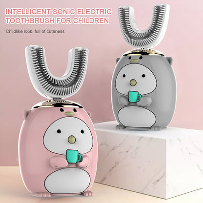 360 Degree Electric Toothbrush For Children Smart U-shaped Silicone Automatic Ultrasonic Toothbrush Cartoon Pattern For Children