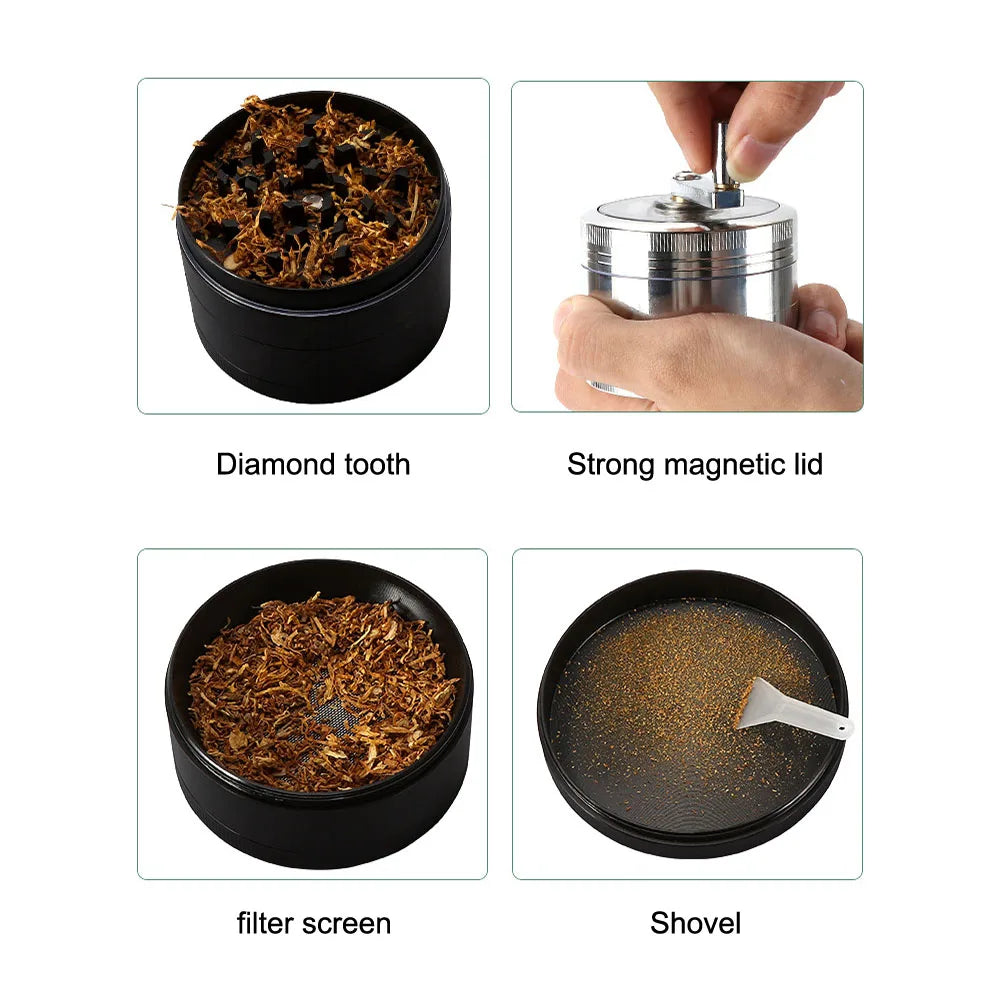 Tobacco Grinder 61MM 4-Layer Hand Tools Spice Cutter Aluminum Alloy Smoking Herb Cutter Latest Lightning-Shaped Portable
