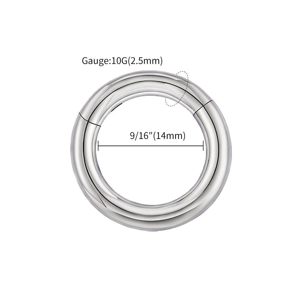 ASTM F136 Titanium Large Gauge 6G 8G 10G Single Hinged Clicker Segment Hoop Ring Septum Nose Piercing