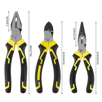 3set High Carbon Steel Pliers ,Cable Wire Cutting Pliers with Soft Grip Handle 6" Spiked Pliers Hand Tool