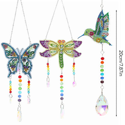 3pcs Diamond Artwork Suncatcher DIY Creative Diamond Wind Chime Kit Hanging Diamond Artwork Ornament for Garden Window Balcony