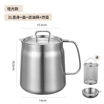 304 Stainless Steel Oil Filter Pot with Strainer Deep Fryer Basket for Kitchen, Multi-function Frying Net Tank Grease Container