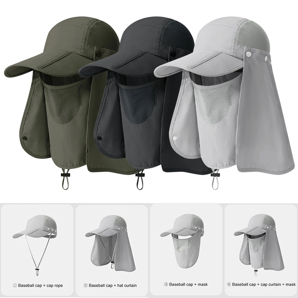 Unisex Outdoor Fishing Hat UV Protection Removable Sunshade Hat Breathable Ear Neck Cover Caps Quick Drying for Riding Fishing