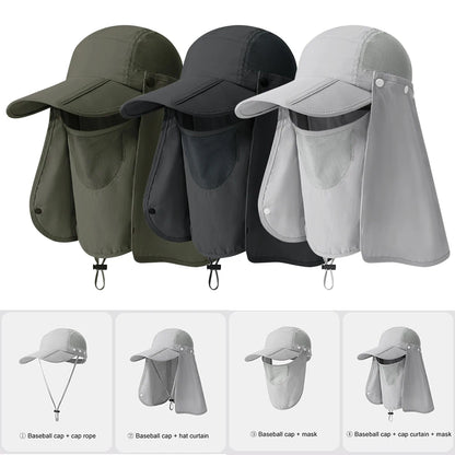Unisex Outdoor Fishing Hat UV Protection Removable Sunshade Hat Breathable Ear Neck Cover Caps Quick Drying for Riding Fishing