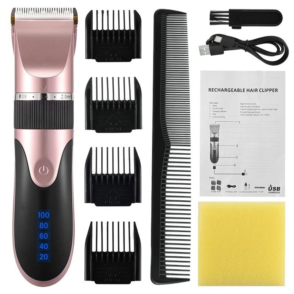 Professional Hair Clipper with Battery Power display Men's Barber Beard Trimmer Rechargeable Hair Cutting Machine Ceramic Blade